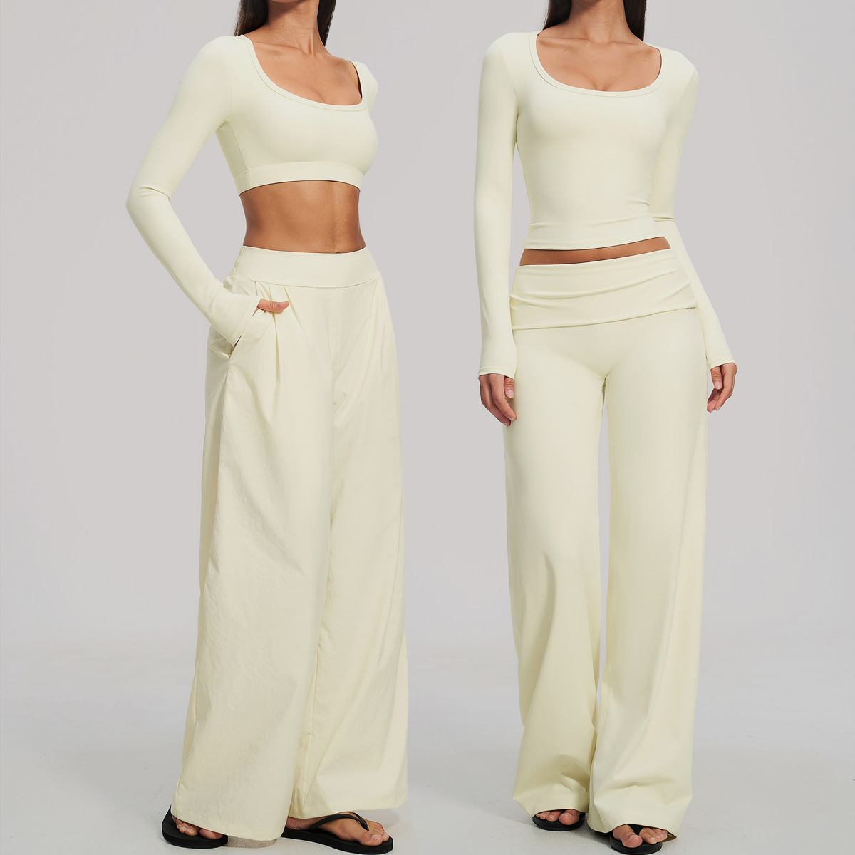 Compression Long Pant - ชุดกีฬา 2 ชิ้น เสื้อฟิตเนสแขนยาวเปิดหลังสำหรับผู้หญิง พร้อมฟังก์ชันดันทรง เสื้อโยคะพิลาทิส